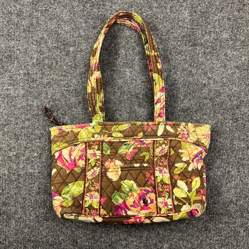 Vera Bradley Shoulder Bag Purse Womens Bright Floral Brown Zipper Closure Tote